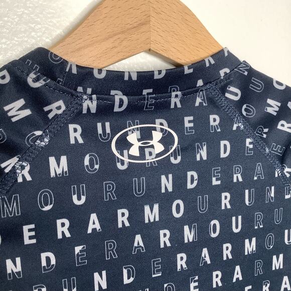 Under Armour Blue Gray White Spellout Logo Short Sleeve Athletic Tee Medium - Picture 4 of 7